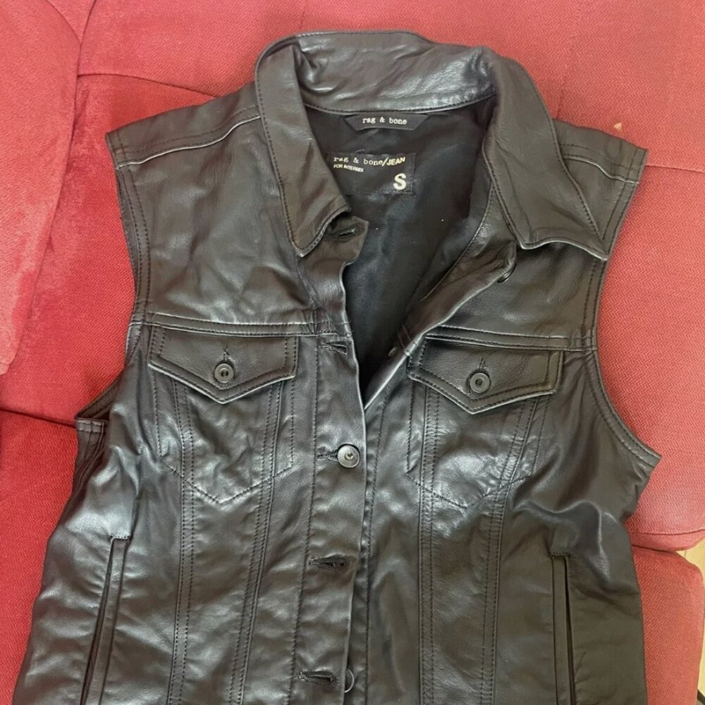 Rag & Bone Black Moto Vest Lamb Leather Sz S